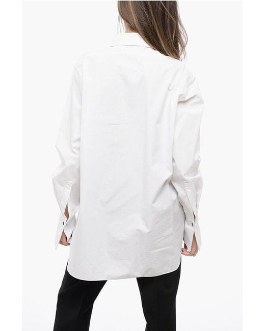 Jil Sander White Cotton Asymmetric Shirt With Hidden Placket