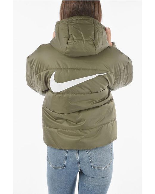 Nike Green Padded Hooded Puffer With Logo Print