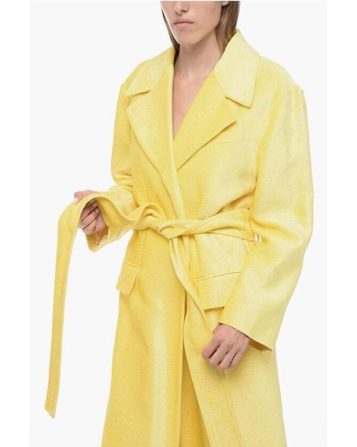 Victoria Beckham Yellow Chenille Coat With Raw-Cut Trims Details