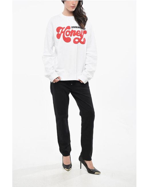 DSquared² White Cotton Honey Crew-Neck Sweatshirt With Contrasting Print