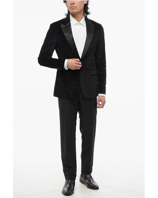 AllSaints Black Velvet Blazer With Satin Peak Lapel for men