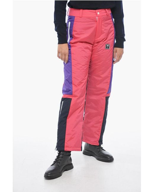 Palm Angels Pink Color Block Designed Thunderbolt Ski Pants