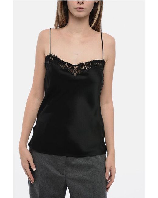 Stella McCartney Black Lace Detailing Satin Top