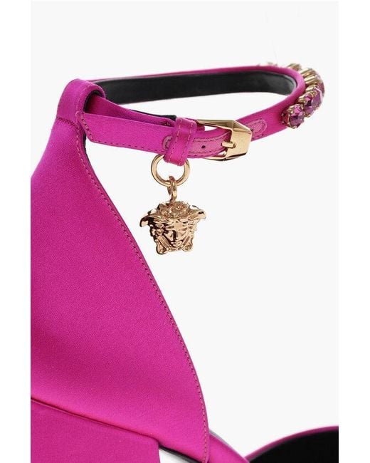 Versace Pink Jewel Strap Satin Platform Pumps 17Cm