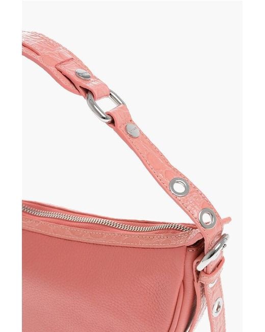 By Far Pink Textured Leather Gib Shoulder Bag With Crocodile Effect And