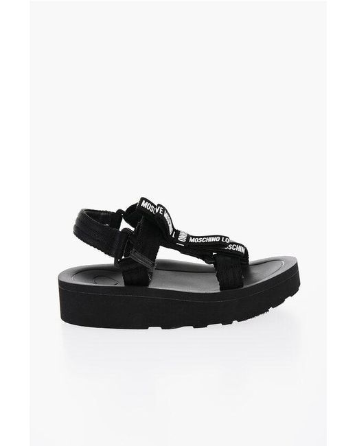 Moschino Black Love Solid Color Sandals With Touch Strap Closure And Logoed