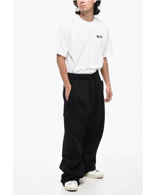 Random Identities Black Wide-Leg Joggers With Raw-Cut Hem for men