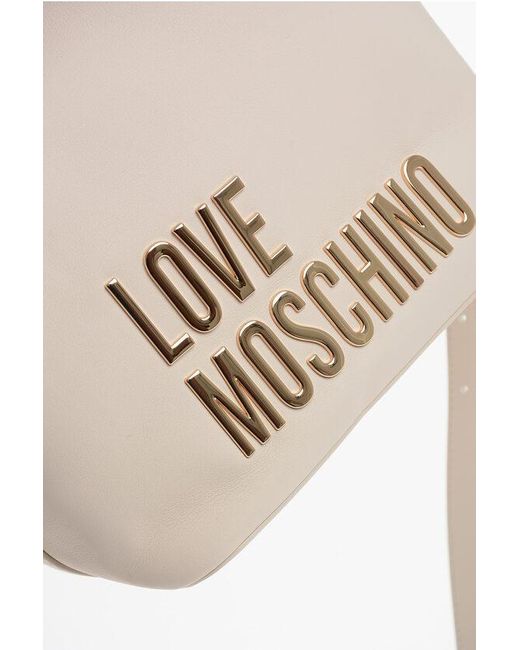 Moschino Natural Love Faux Leather Bucket Bag With Golden Maxi Logo