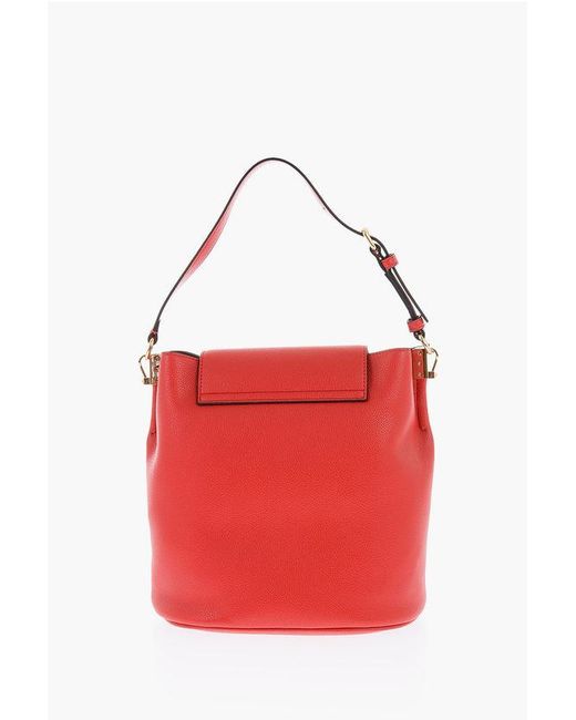 Moschino Red Love Pebbled Faux Leather Bucket Bag With Magnetic Closure