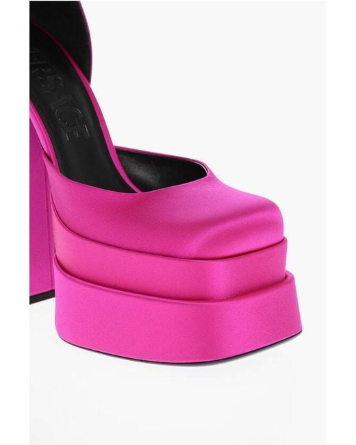 Versace Pink Jewel Strap Satin Platform Pumps 17Cm