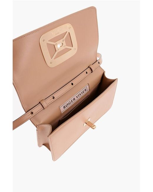 Roger Vivier Embossed Logo Viv Choc Leather Crossbody Bag in Natural