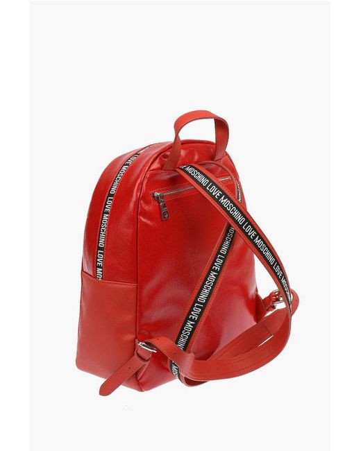 Moschino Red Love Faux Leather Sporty Label Backpack