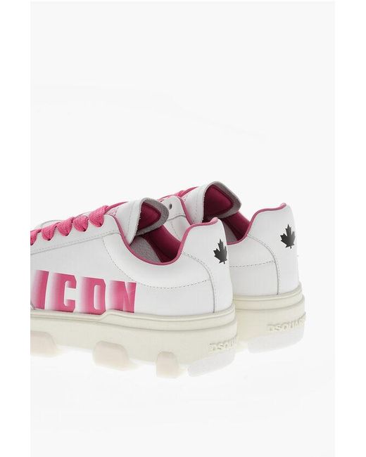 DSquared² Pink Icon Leather Basket Low-Top Sneakers With Logoed Sole And Co