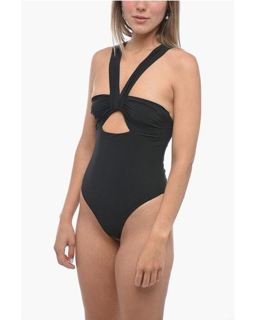 Nensi Dojaka Blue One Piece Swimsuit With Draped And Cut-Out Detail