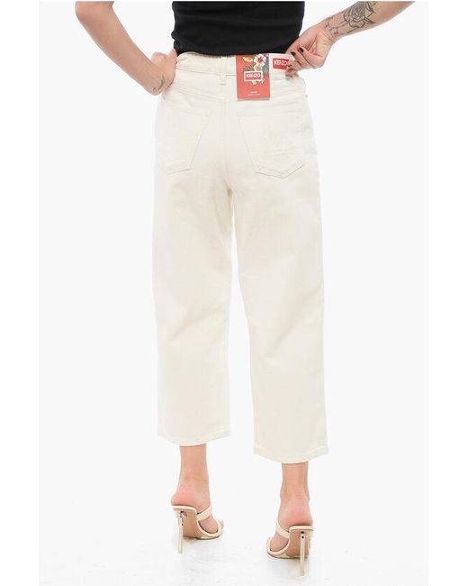 KENZO White Cropped Fit Sumire Denims With Belt Loops 25Cm