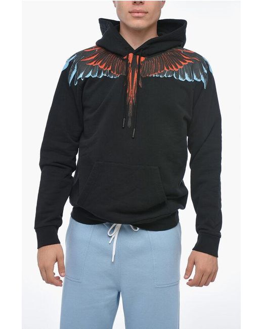 Marcelo Burlon Black Printed Icon Wings Hoodie for men