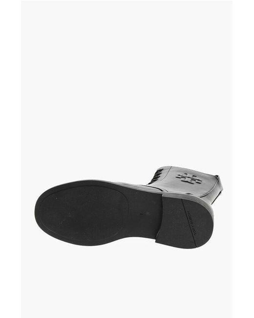 Tory Burch Black Leather Double-T Combat Booties With Inner Zip