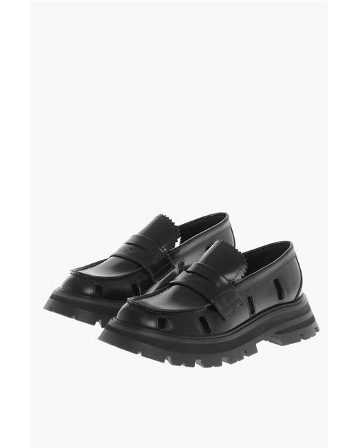 Alexander McQueen Black Leather Penny Loafers With Cut-Outs