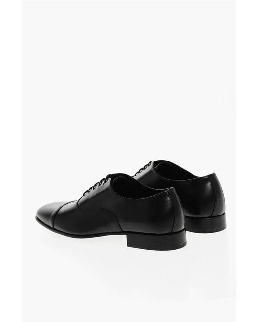 Corneliani Black Cc Collection Brsuhed Leather Oxford Shies for men