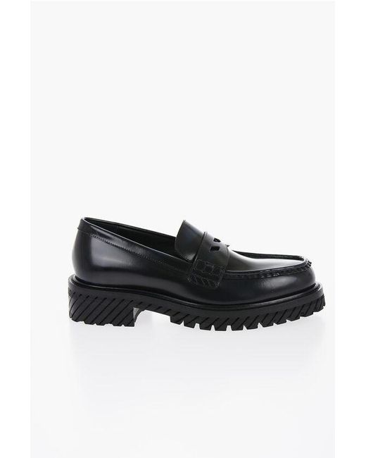 Off-White c/o Virgil Abloh Black Off- Leather Combat Penny Loafers With Carrion Sole