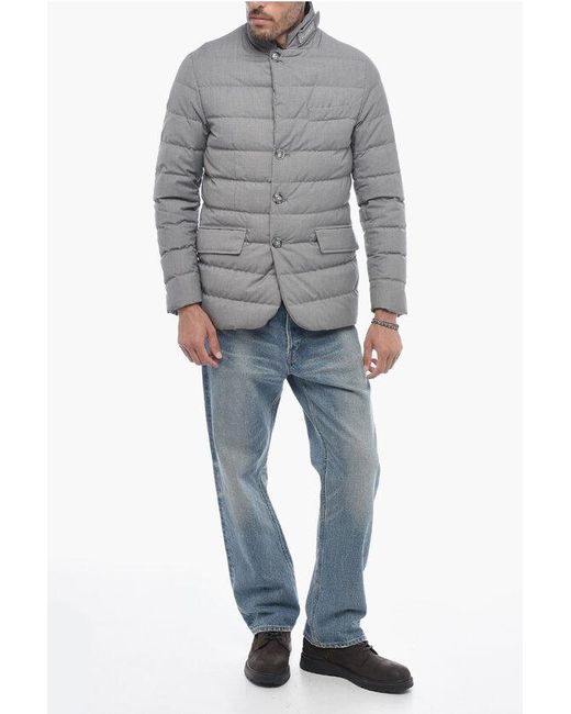 Woolrich Gray Quilted Luxe Down Jacket With Side Split for men