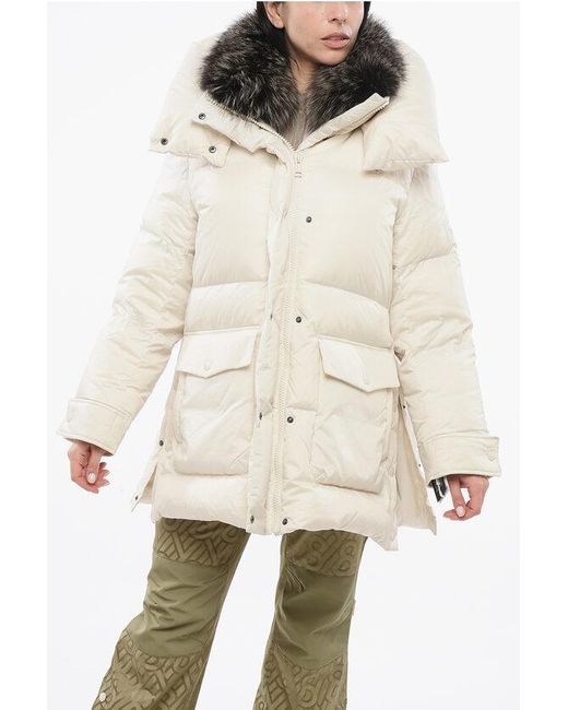 Yves Salomon Natural Army Quilted Down Jacket With Fur