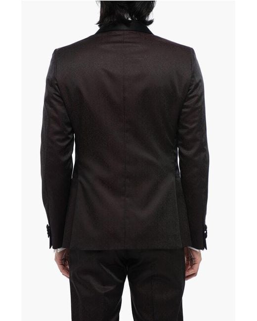 Corneliani Black Satin Suit With Damasco Motif for men