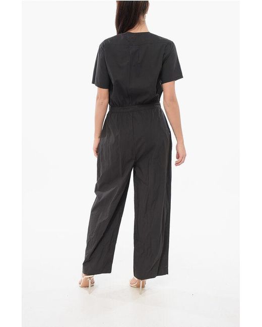 Woolrich Black Short Sleeved Poplin Cotton Jumsuit