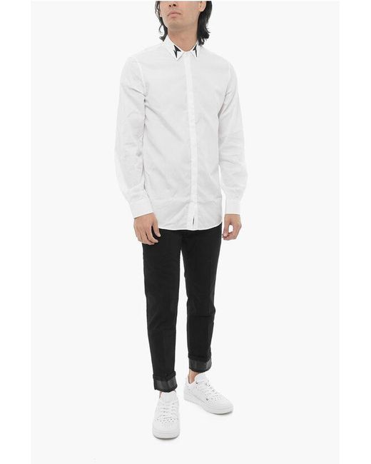 Neil Barrett White Solid Color Slim Fit Shirt With Contrasting Thunderbolt Embr for men