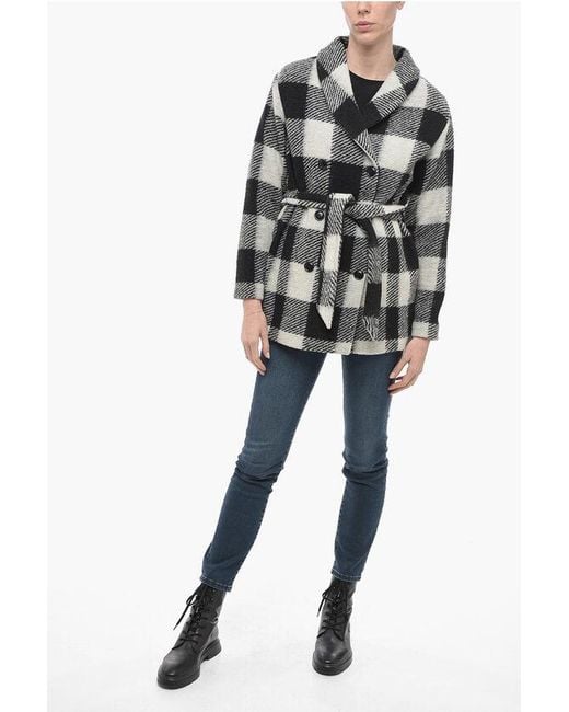 Woolrich Gray Archive Double-Breasted Plaid Check Coat