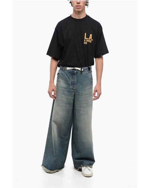 Moncler Gray Ultra Wide Leg Denims With Fringed Details for men