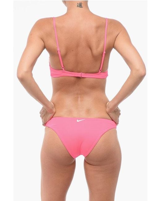 Nike Pink Swim Solid Color Bikini With Printed Logo