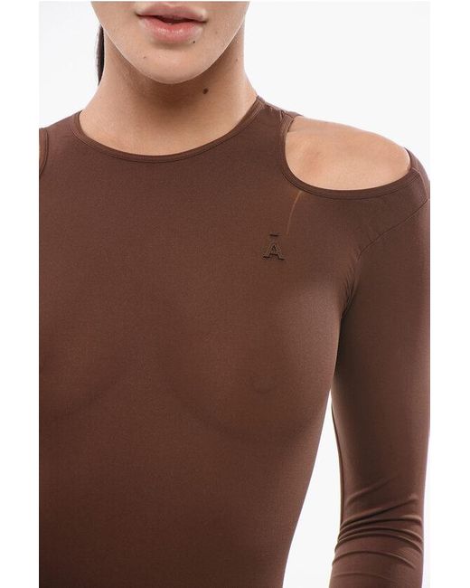 ANDREADAMO Brown Stretch Fabric Bodysuit With Cut-Out Details