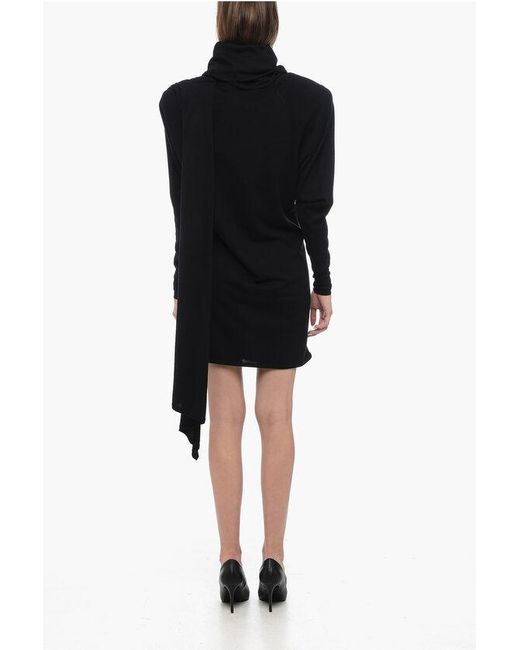 Saint Laurent Black Wool Hooded Wrap Dress