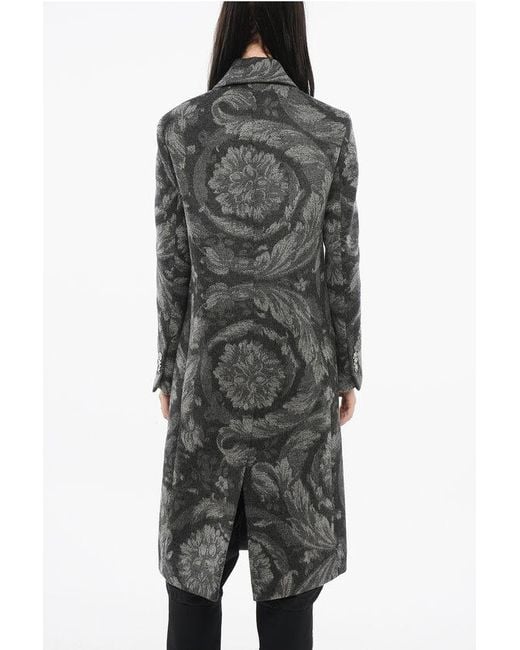 Versace Gray Wool Double-Breasted Coat With Barocco Motif