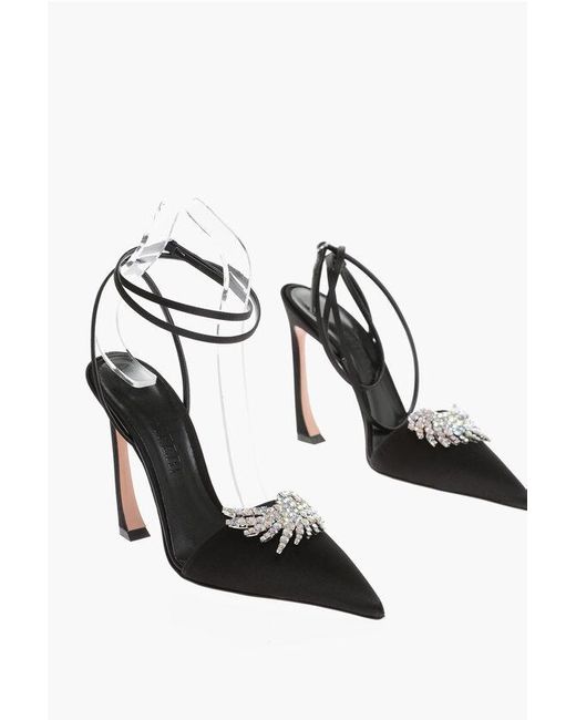 Piferi White Satin Carine Lace-Up Pumps With Jewels Embellished