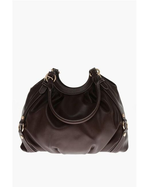 Moschino Brown Love Faux Leather Bucket Bag With Golden Details