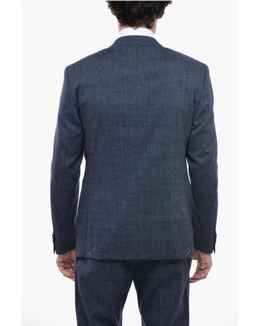 Corneliani Blue Cc Collection Pin Point Wool Blend Suit With Flap Pockets for men