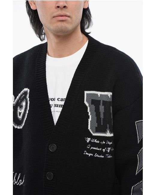 Off-White c/o Virgil Abloh Black Wool Blend Varsity Cardigan for men