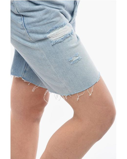 FRAME Blue Slouch Fit Denim Distressed Shorts
