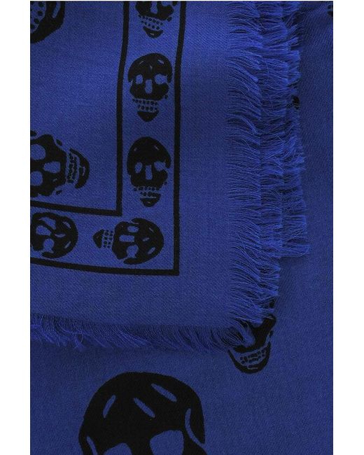 Alexander McQueen Blue All-Over Skulls Wool Scarf