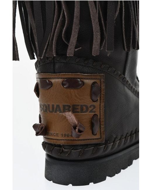 DSquared² Black Leather Mid Boots Fringes