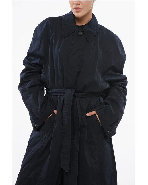 Balenciaga Black Lined Cotton Trench Coat With Hidden Buttoning