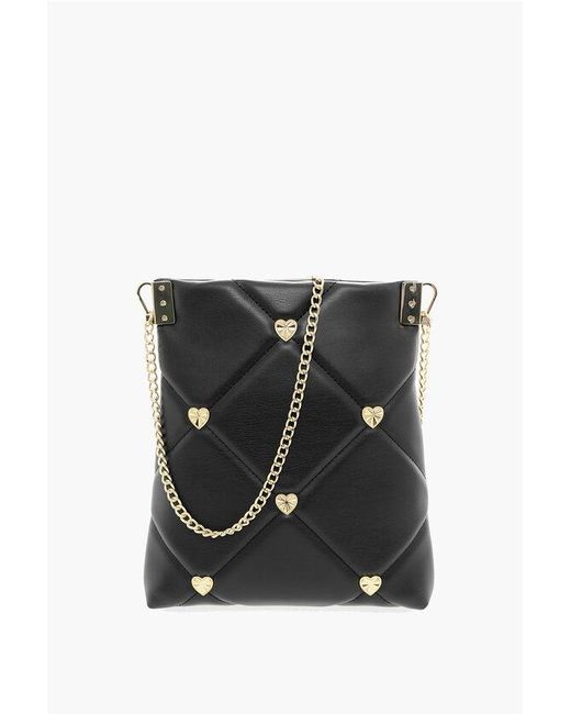 Moschino Black Love Quilted Faux Leather Crossbody Bag With Heart-Shaped Je Size Unic