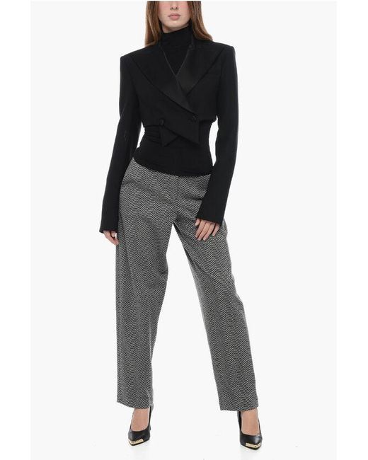 LAQUAN SMITH Black Crossed Cropped Blazer With Satin Lapel