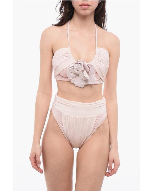 Balmain Pink High-Waisted Slip Rose Drapè Bikini Set