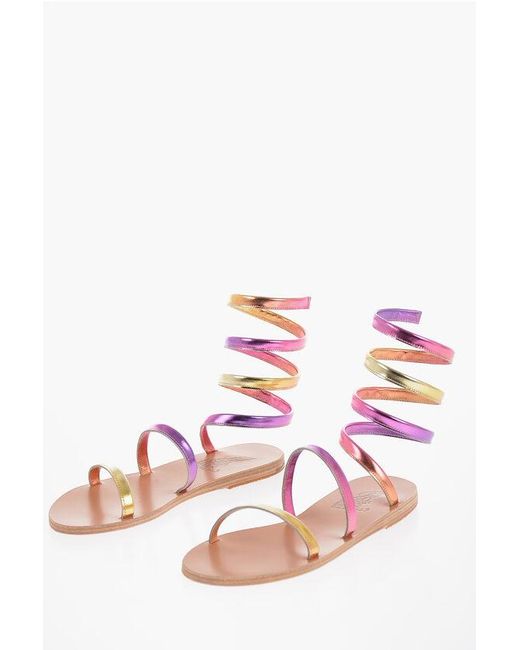 Ancient Greek Sandals Pink Laminated Effect Leather Gladiator Sandals