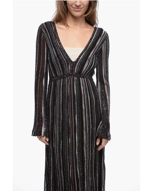 Missoni Black Knitted V Neckline Dress With Sequined And Lurex Detailing