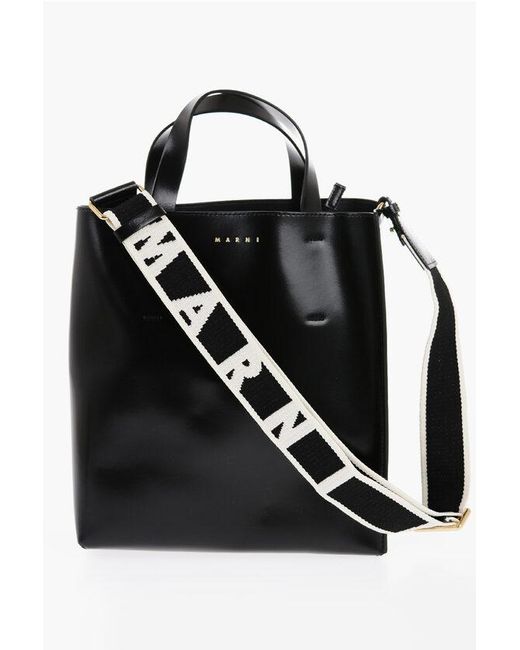 Marni Black Leather Museo Mini Tote Bag With Removable Shoulder Strap