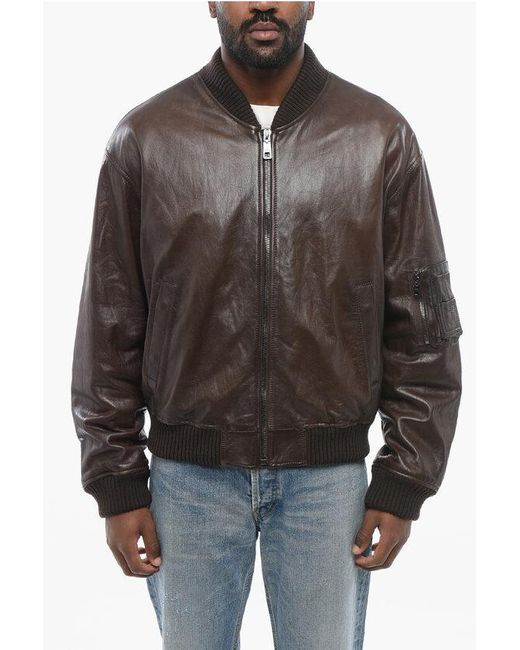 Dolce & Gabbana Black Lambskin Zip-Up Bomber Jacket for men